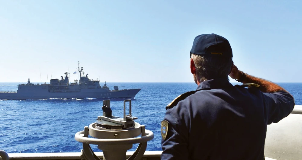 Greek warships taking part in a military exercise in Eastern Mediterranean Sea. (AP)