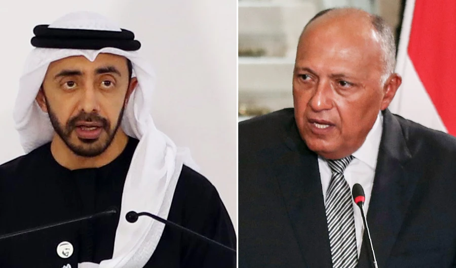 Abdullah bin Zayed (L) and Sameh Shoukry. (AFP)