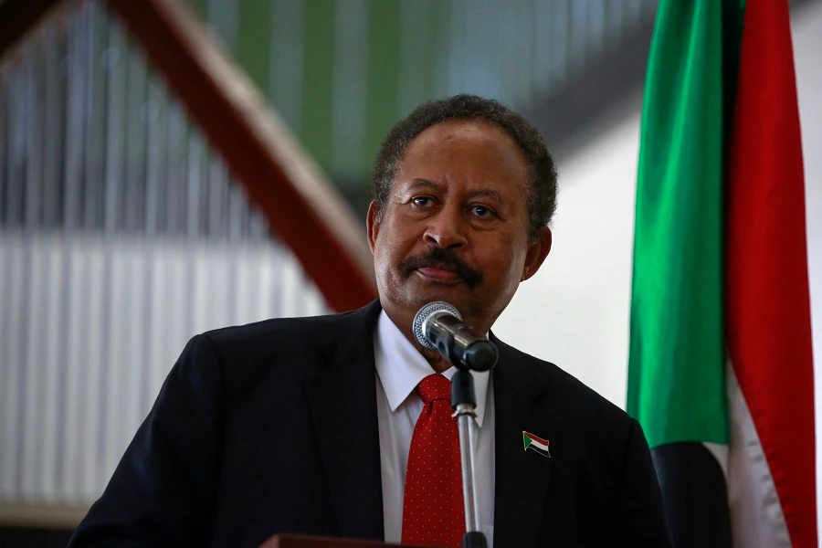 Sudanese Prime Minister Abdalla Hamdok addresses the press after meeting with his Egyptian counterpart (unseen) in Sudan's capital Khartoum, on August 15, 2020. (File/AFP)