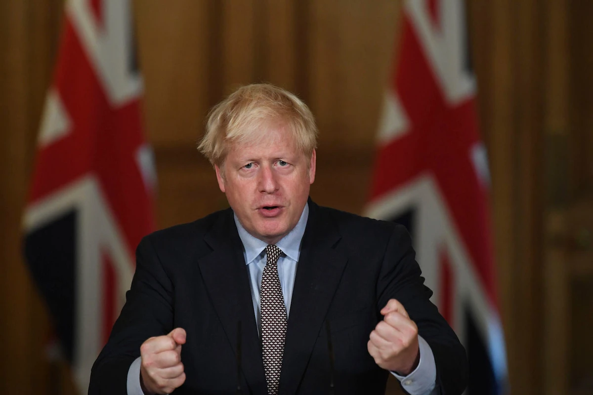 Boris Johnson speaks during a virtual press conference at Downing Street, London, Wednesday Sept. 9, 2020. (AFP)