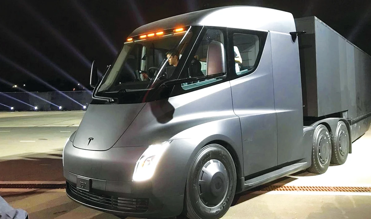 Tesla’s new electric Semi truck is unveiled during a presentation in Hawthorne, California. (Reuters)