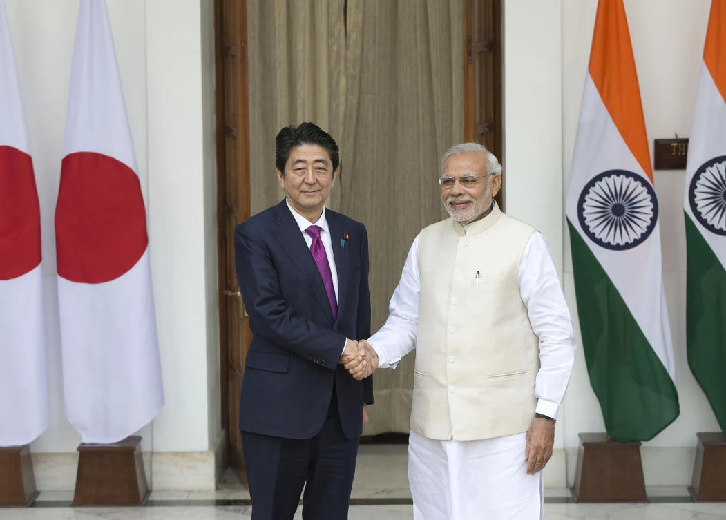 Outgoing Japanese Prime Minister Abe and Modi agreed on Thursday, Sept. 10, 2020, that a strong partnership between their nations will be critical in charting the course for the global community in the post-coronavirus world, an Indian official said. (AP Photo/File)