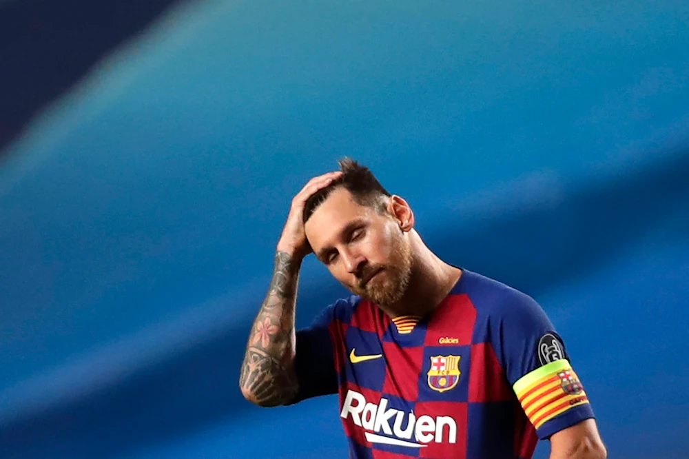 In this file photo taken on August 14, 2020 Barcelona's Argentinian forward Lionel Messi reacts during the UEFA Champions League quarter-final football match between Barcelona and Bayern Munich at the Luz stadium in Lisbon. (AFP/File Photo)