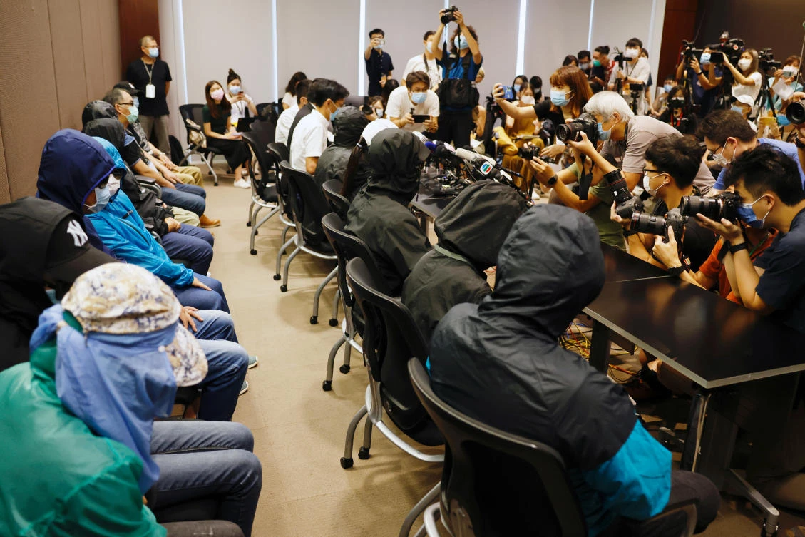 Family members of twelve Hong Kong activists hold a news conference on Sept. 12, 2020 to seek help. (Reuters)