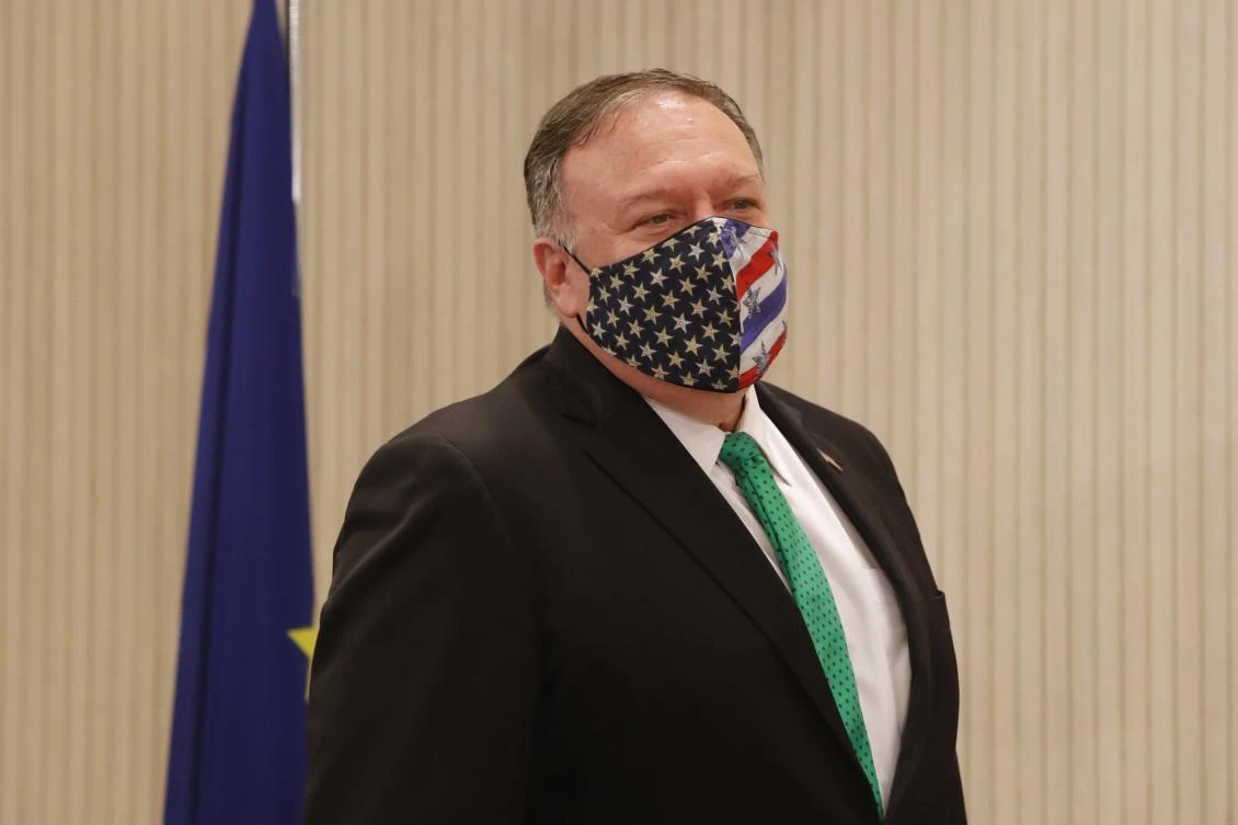 US Secretary of State Mike Pompeo arrives for a press conference with the Cypriot President Nicos Anastasiades at the Presidential Palace in Nicosia, Cyprus, Saturday, Sept. 12, 2020. (File/AP/Petros Karadjias)