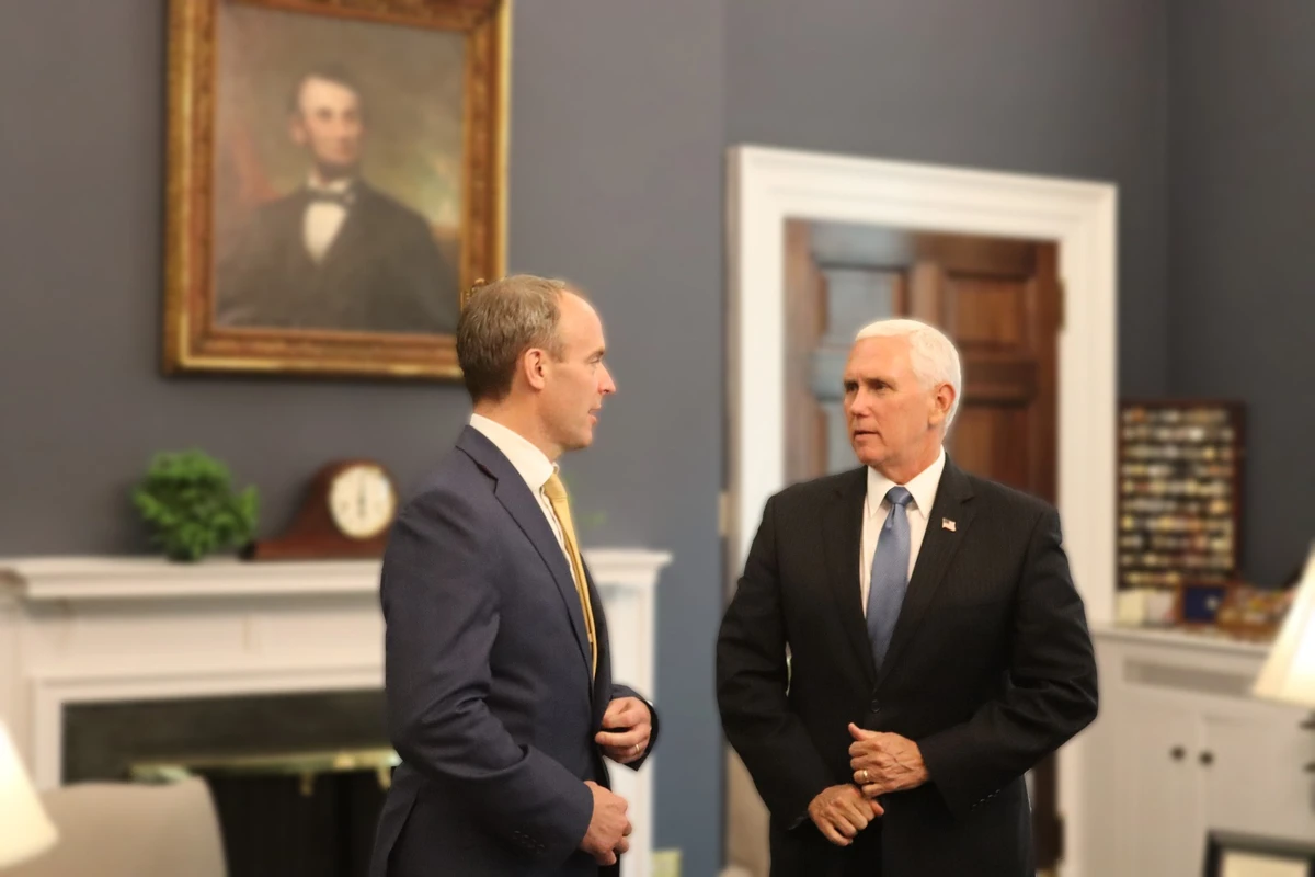 UK foreign secretary Dominic Raab and US Vice President Mike Pence discussed Iran and the Middle East at the White House. (Twitter/@DominicRaab)