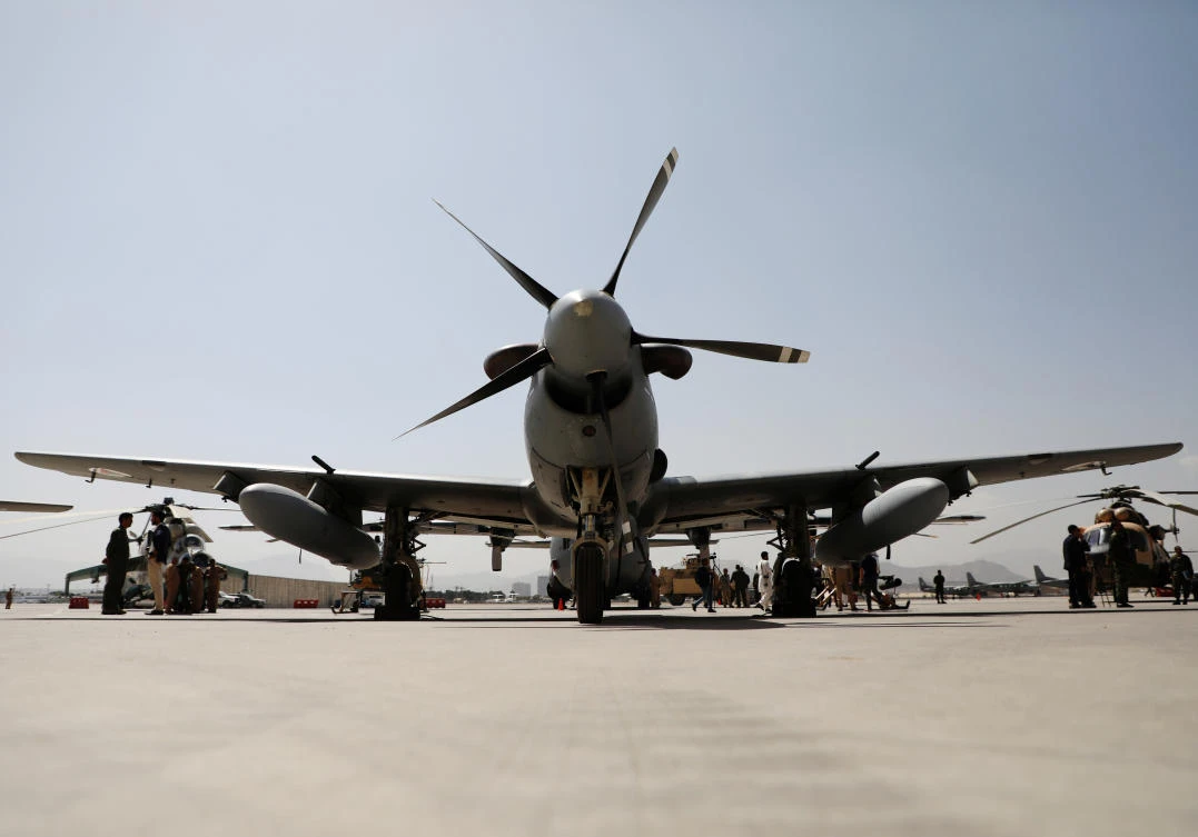 Above, an A-29 Super Tucano aircraft during handover ceremony of planes from US to the Afghan forces in Kabul on Sept. 17, 2020. (Reuters)