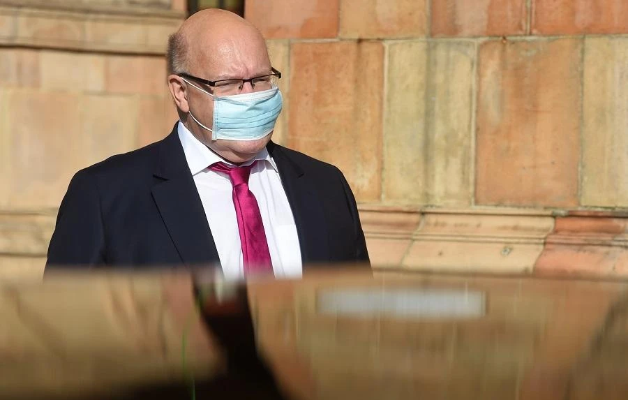 German Economy Minister Peter Altmaier (CDU) wears a face mask as he leaves after a meeting of the CSU parliamentary group at the Bavarian state parliament in Munich, southern Germany, on September 15, 2020. (File/AFP)