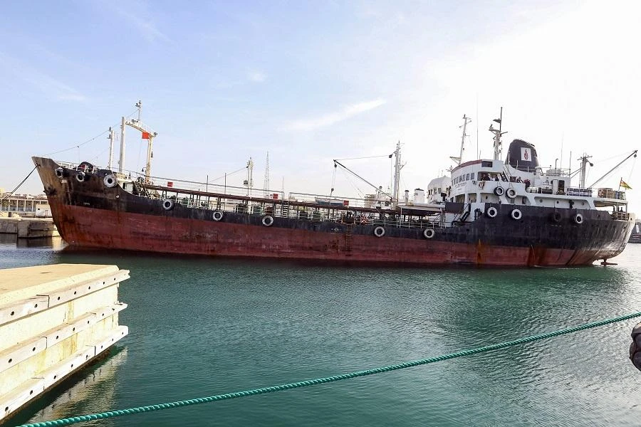 A picture taken on March 15, 2018 shows the oil tanker "Lamar", sailing under the flag of Togo and carrying a crew of eight Greek sailors. (File/AFP)