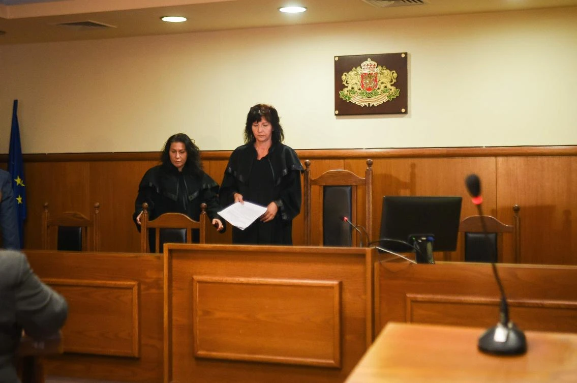 Judges of Bulgaria’s specialized criminal court arrive for the final decision for the 2012 bomb attack on Israeli tourists at Bulgaria’s Burgas airport that killed five people on September 21, 2020 in Sofia. (AFP)