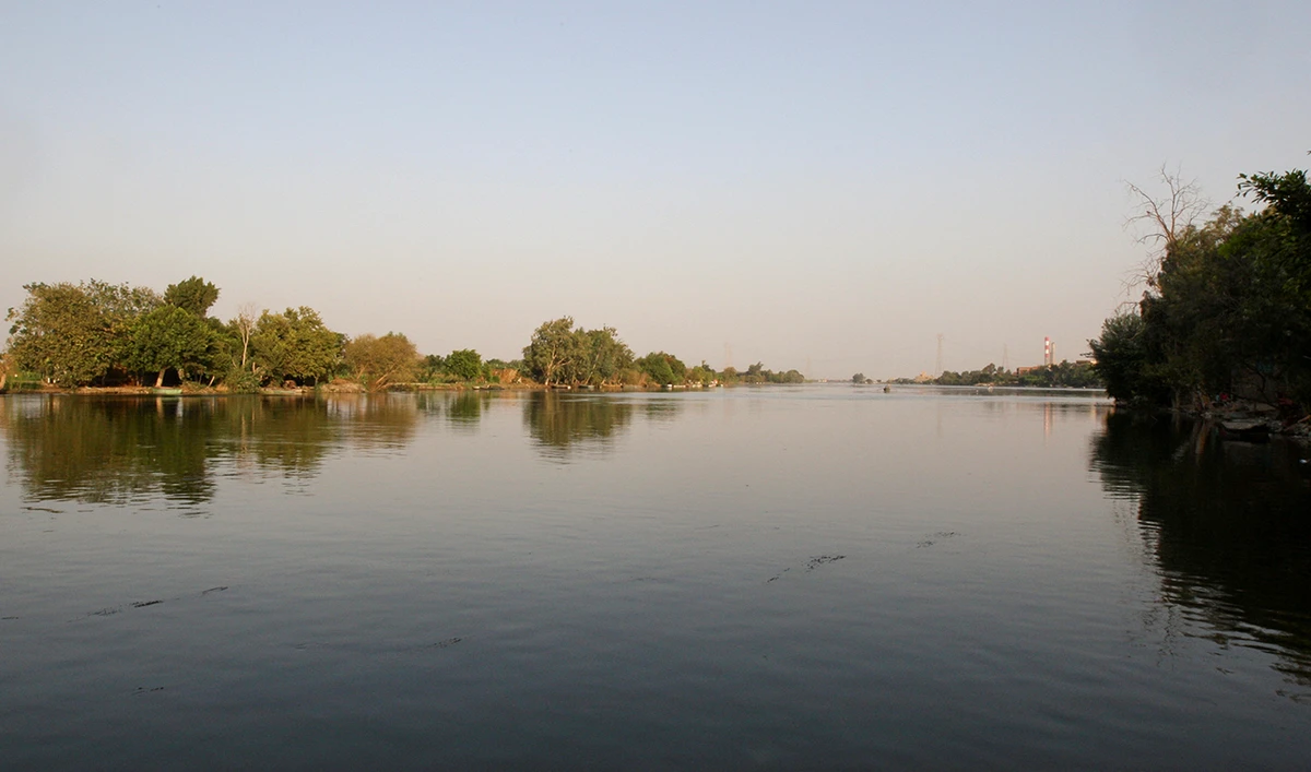 A view of the Nile river beside fields in Al Quratiyyin island, in Giza, Egypt September 20, 2020. (Reuters)