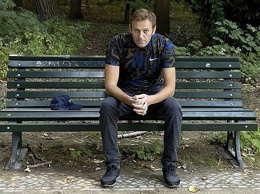 This handout picture posted on September 23, 2020 on the Instagram account of Navalny shows Russian opposition leader Alexei Navalny sitting on a bench in Berlin. (File/AFP)
