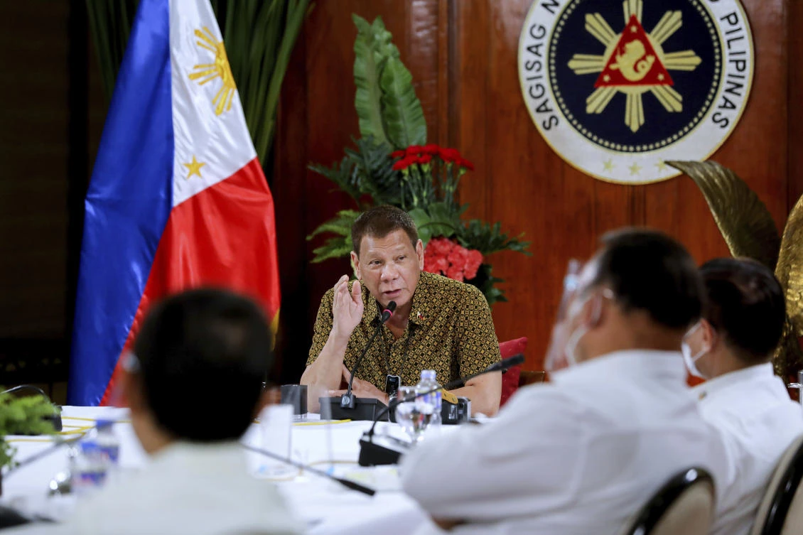 President Rodrigo Duterte announced the quarantine restrictions for October in televised remarks Monday night. (Malacanang Presidential Photographers Division via AP)
