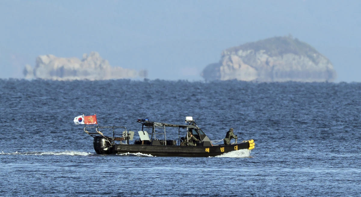 A South Korean marine boat patrols near Yeonpyeong island on Sept. 27, 2020. (Yonhap via AP)