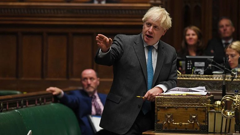 Britain’s Prime Minister Boris Johnson speaks during Prime Minister’s Questions in the House of Commons in London, Wednesday, Sept. 16, 2020. (AP Photo)
