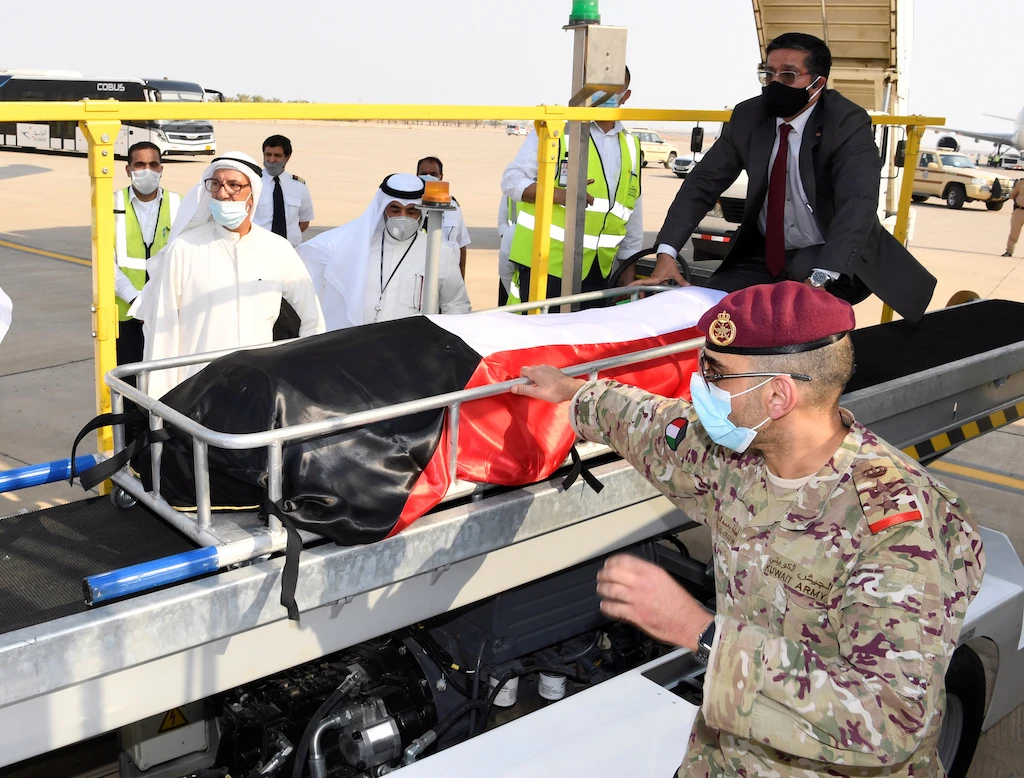 The body of Kuwait's late Emir Sheikh Sabah al-Ahmed al-Sabah, who died after treatment in U.S., arrives in Kuwait City, Kuwait September 30, 2020. (Kuwait news agency via Reuters)