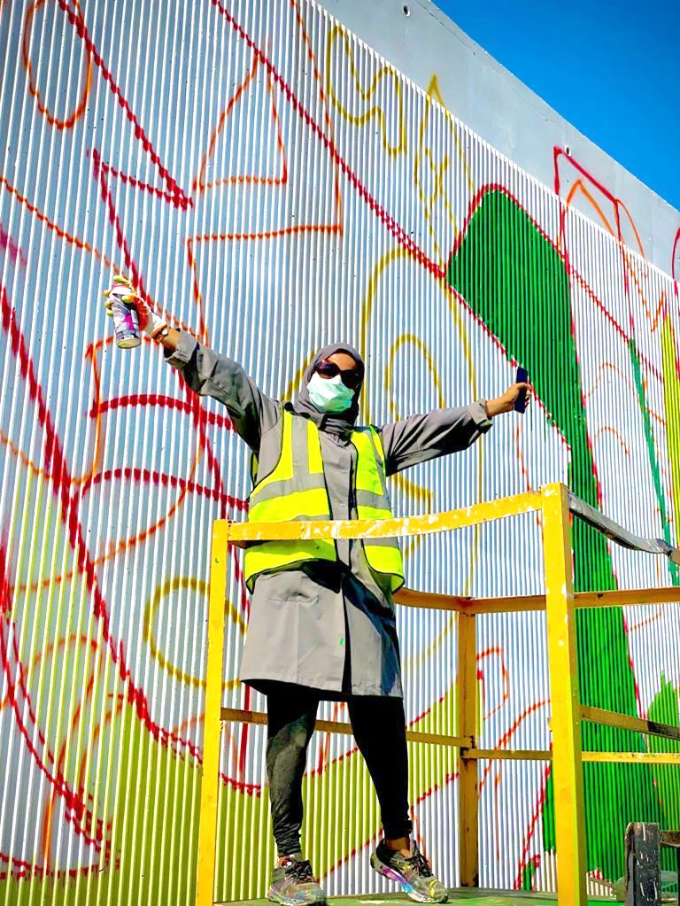 Noura bin Saidan, on the field working on the Cairo Square project, as part of the Saudi national day activities. (Supplied)