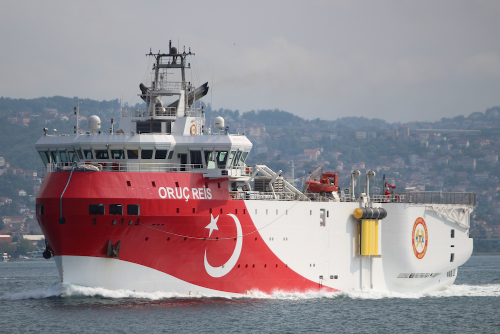 Turkish seismic research vessel Oruc Reis sails in the Bosphorus in Istanbul earlier this month. (AFP/File)