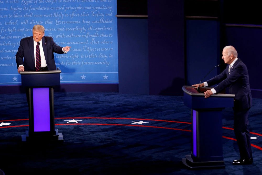 US President Donald Trump and Democratic presidential nominee Joe Biden participate in their first 2020 presidential campaign debate in Cleveland, Ohio, on Sept. 29, 2020. (REUTERS/Brian Snyder/File Photo)