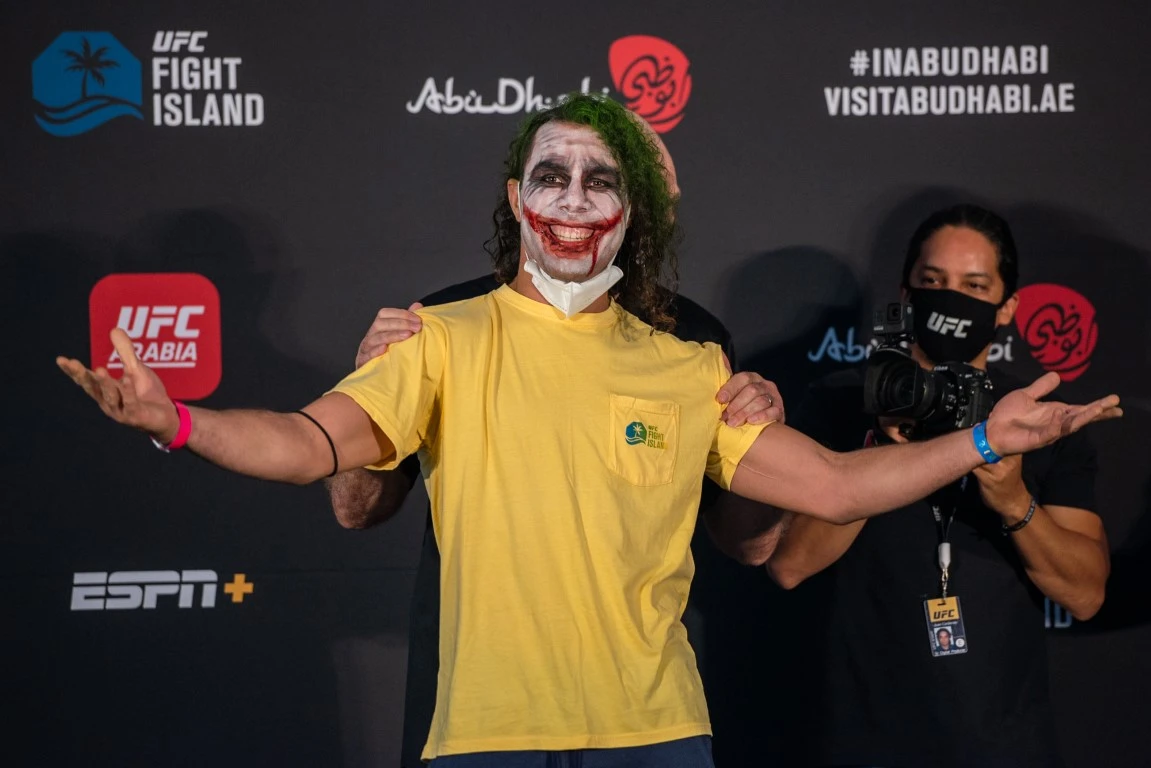UFC fighter Markus Perez appeared during this weekend’s pre-fight weigh-ins with his face painted as the Batman villain “The Joker”. (WAM)