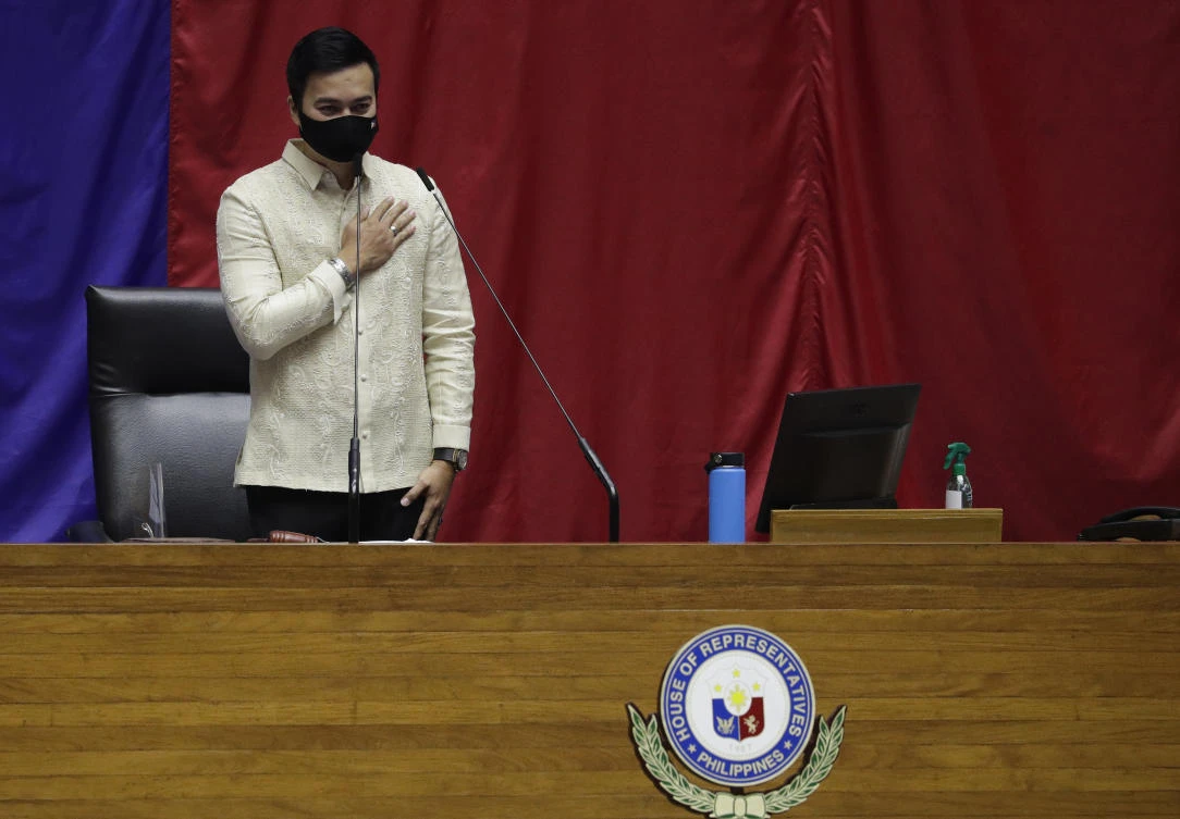 Newly elected speaker Rep. Lord Allan Velasco at the start of the special session of the House of Representatives on Tuesday to ensure the national budget’s approval. (AP)