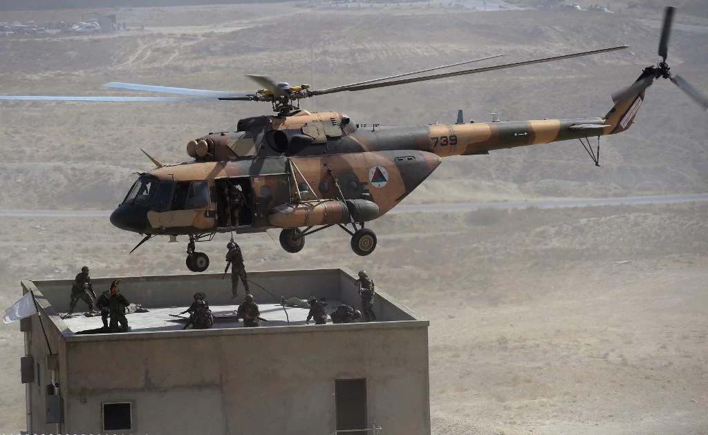 The two Soviet-era Mi-17 helicopters crashed due to technical problems while taking off in Nawa district. (AFP)