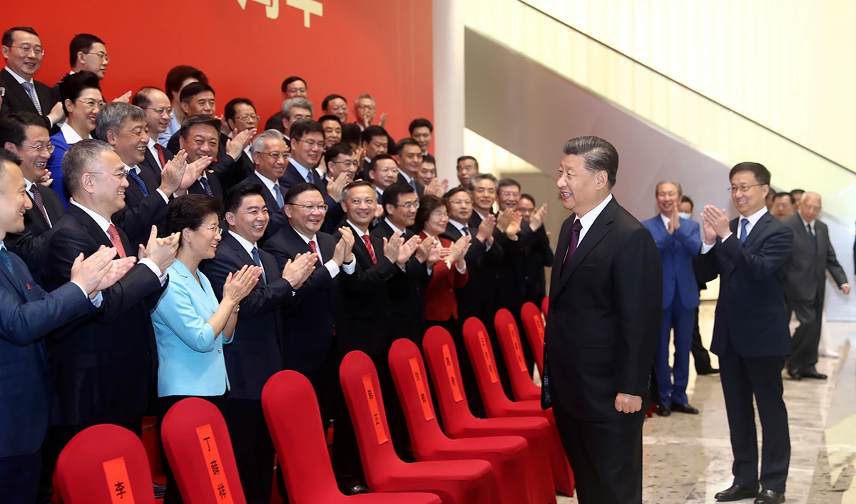 Chinese President Xi Jinping reacts as attendees applaud during an event to commemorate the 40th anniversary of the establishment of the Shenzhen Special Economic Zone in Shenzhen in southern China's Guangdong Province, Wednesday, Oct. 14, 2020. (AP)