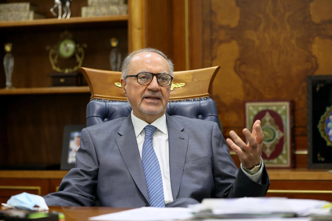 Ali Allawi, Iraq's finance minister speaks during an interview with The Associated Press in Baghdad, Iraq, Thursday, Oct. 15, 2020. (AP)