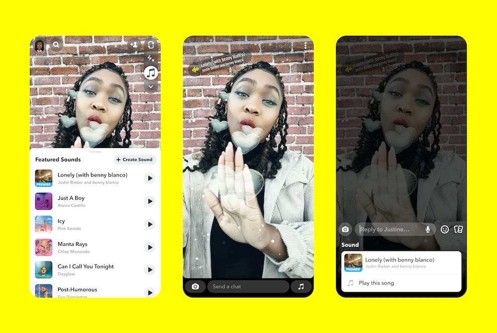 When viewing a Snap with music attached, users can swipe up to view the album art, song title, and name of the artist.