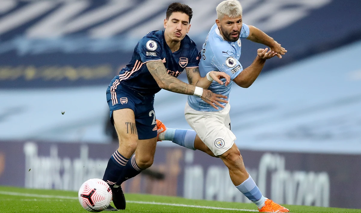 Manchester City’s Argentinian striker Sergio Aguero, right, makes his first appearance for four months against Arsenal last weekend after knee surgery. (AFP)