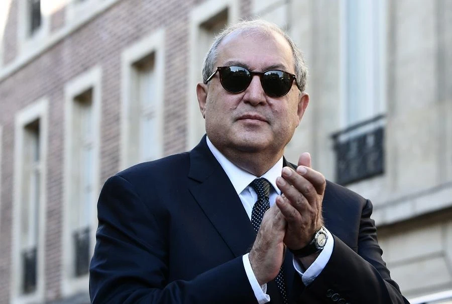 Armenia's President Armen Sarkisian arrives for the funeral of French-Armenian singer-songwriter Charles Aznavour, at the Saint-Jean-Baptiste de Paris Armenian Cathedral on October 6, 2018 in Paris. (File/AFP)