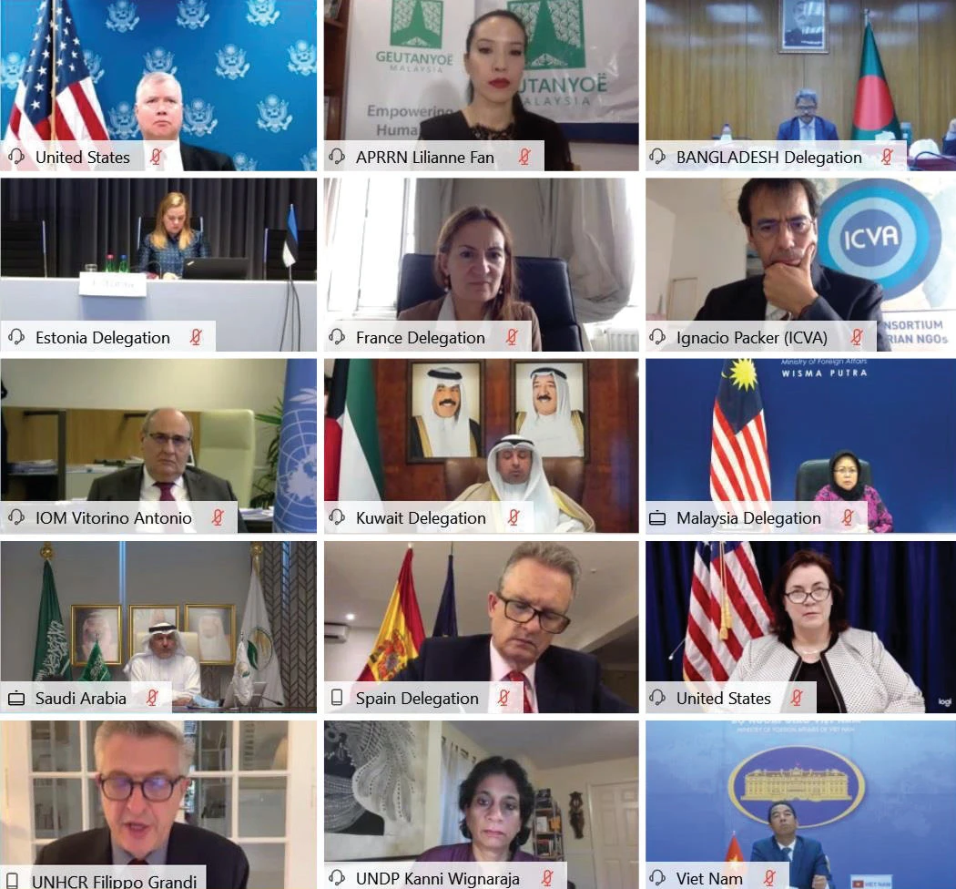 Participants are seen in this screenshot of a virtual conference to raise funds for Rohingya refugees in Bangladesh. (SPA)