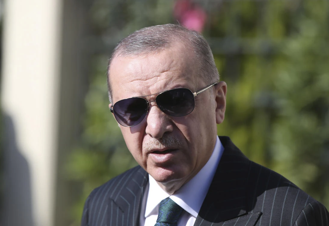 Turkey's President Recep Tayyip Erdogan speaks to the media after Friday prayers in Istanbul, Oct. 23, 2020. (AP)