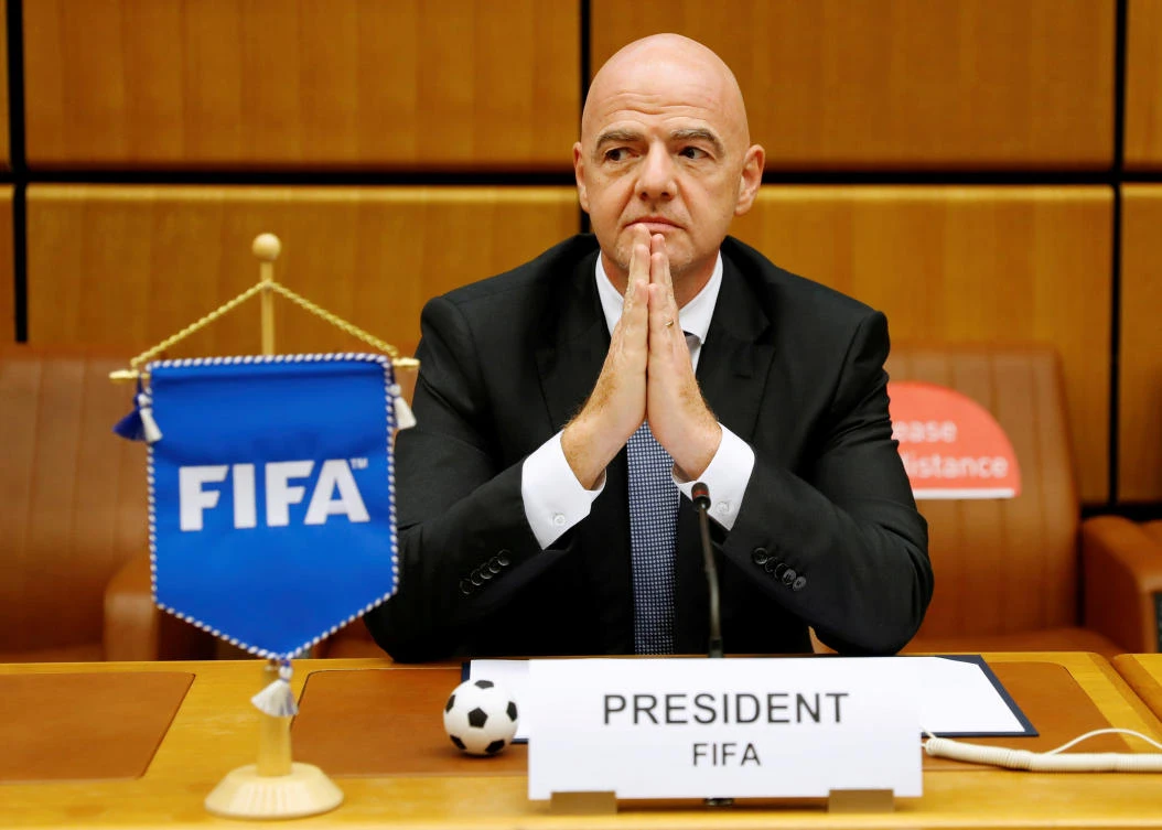 FIFA President Gianni Infantino waits for the start of a signing ceremony at the United Nations Office on Drugs and Crime (UNODC) headquarters in Vienna, Austria September 14, 2020. (Reuters/File Photo)