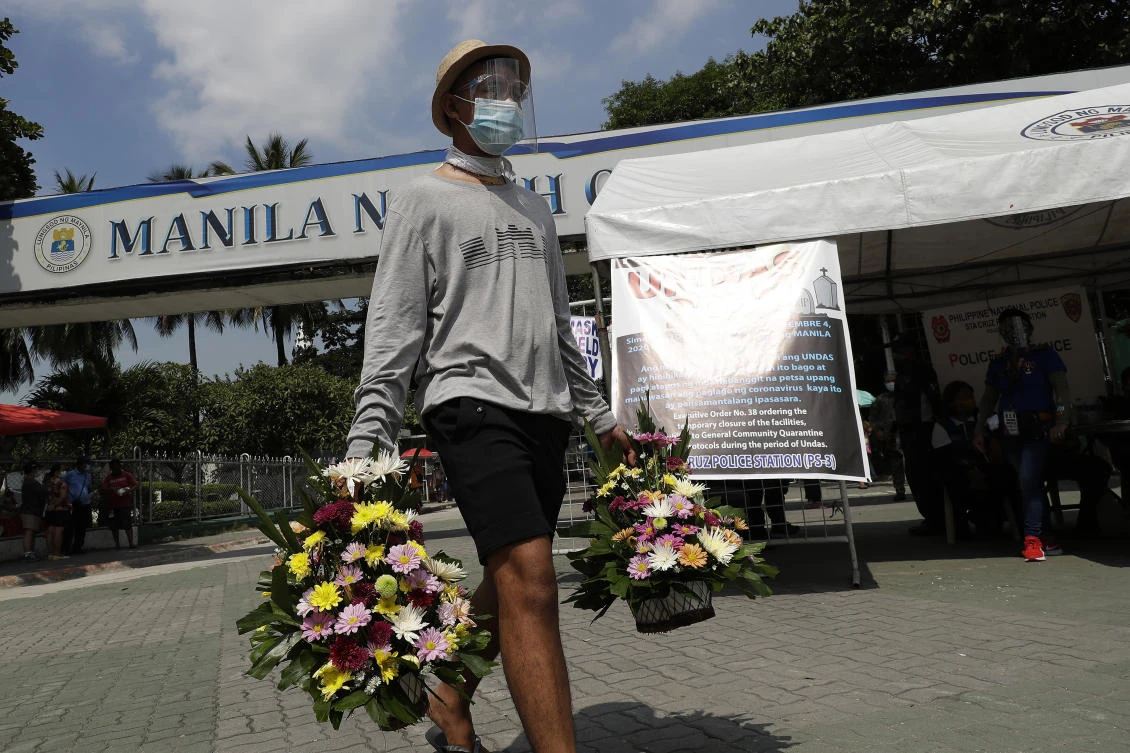 The Philippine government ordered all private and public cemeteries, memorial parks, and columbariums to be closed from Oct. 29 to Nov. 4, 2020 to prevent people from gathering during the observance of the traditionally crowded All Saints Day. (AP)