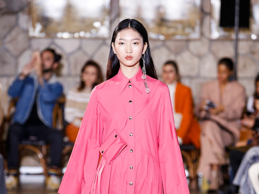 A model walks the runway during the Victoria/Tomas Spring 2020 runway show. Getty Images