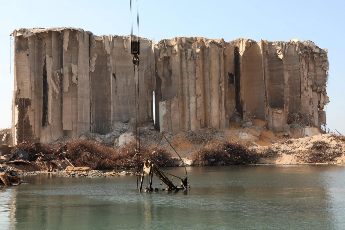 A view shows the grain silo that was damaged in a massive explosion at Beirut port, Lebanon October 23, 2020. Picture taken October 23, 2020. (Reuters)