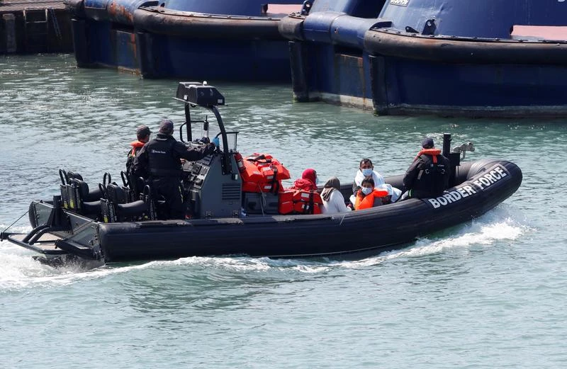 A Border Force patrol boat carrying migrants arrives at the Port of Dover, Britain, August 9, 2020. (Reuters)