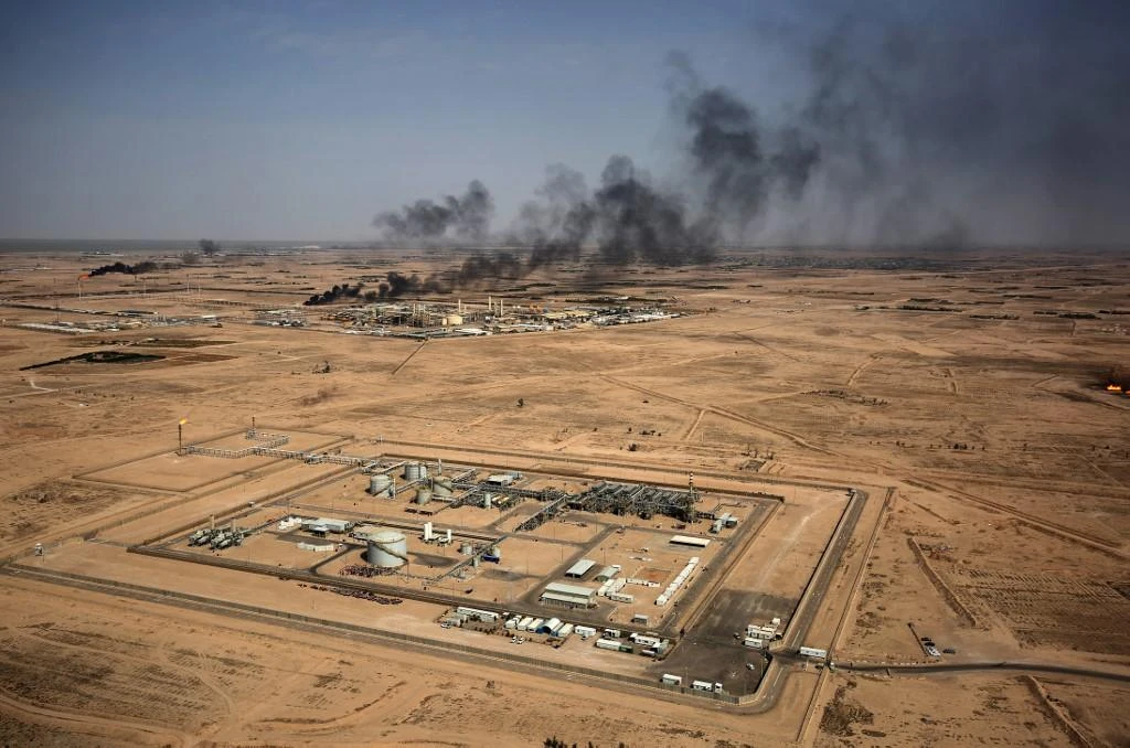 This picture taken on July 15, 2020 shows an aerial view of an oil field near Iraq's southern port city of Basra. (File/AFP)