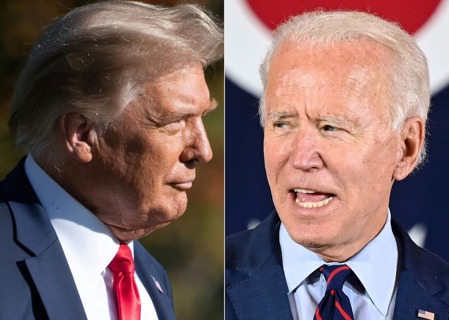 US President Donald Trump(L) in Washington, DC, on October 14, 2020, and Democratic presidential candidate Joe Biden in Cincinnati, Ohio, on October 12, 2020. (AFP)