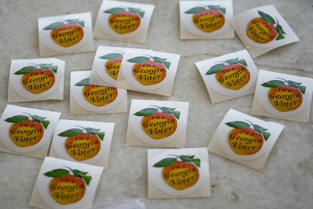 A pile of stickers for voters at Park Tavern on Nov. 3, 2020 in Atlanta, Georgia. (Getty Images/AFP)