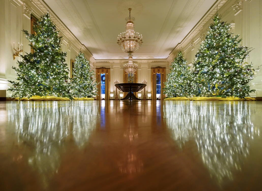 The East Room is adorned with holiday decorations at the White House in Washington, U.S., November 30, 2020. REUTERS/Kevin Lamarque TPX IMAGES OF THE DAY