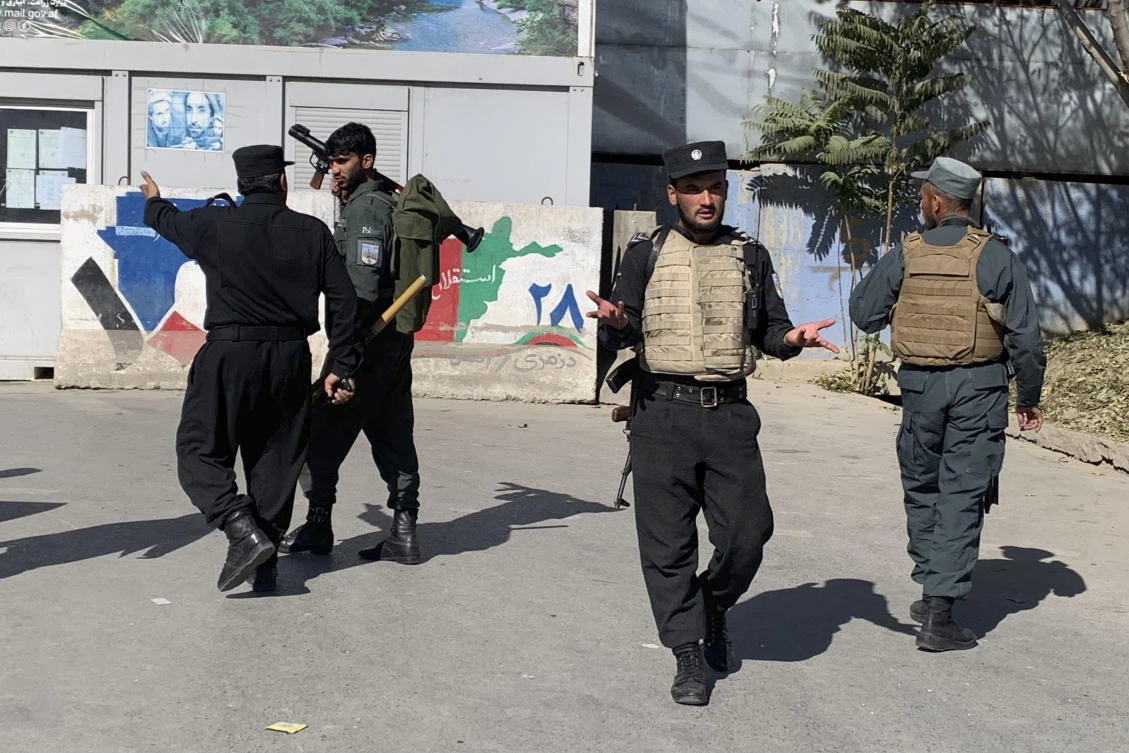 Afghan police arrive at the site of an attack at Kabul University in Kabul, Afghanistan, Monday, Nov. 2, 2020. (AP)