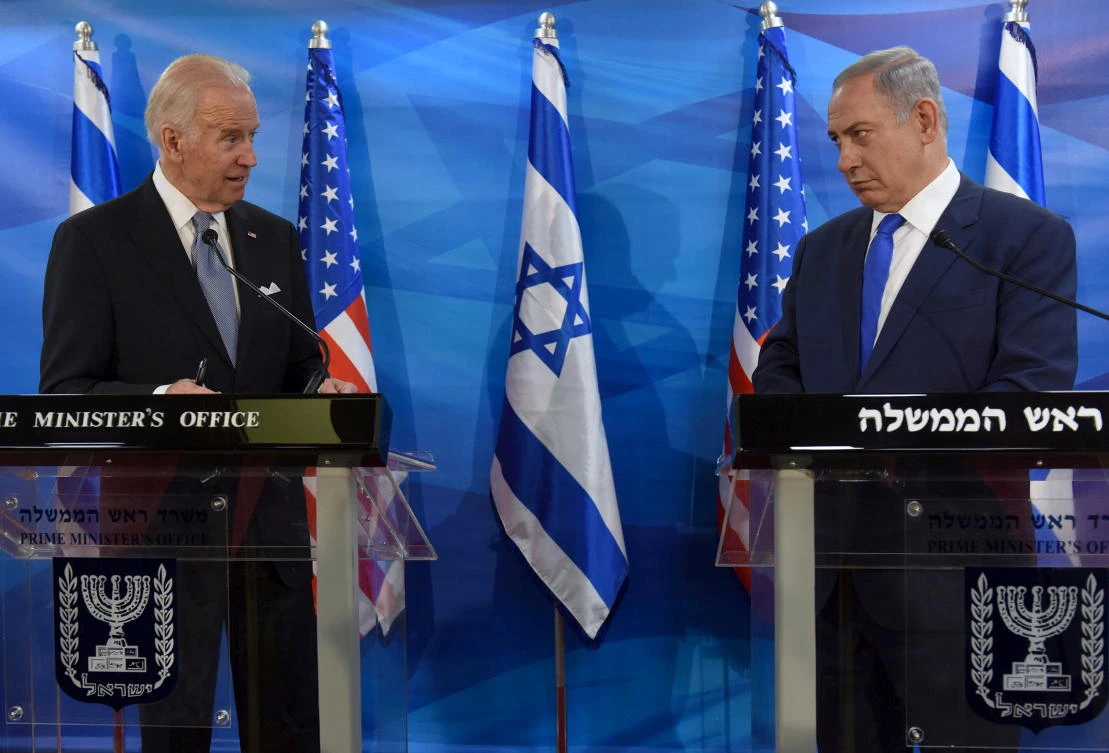 Then US Vice President Joe Biden, left, and Israeli Prime Minister Benjamin Netanyahu deliver joint statements during their meeting in Jerusalem on March 9, 2016. (Reuters)