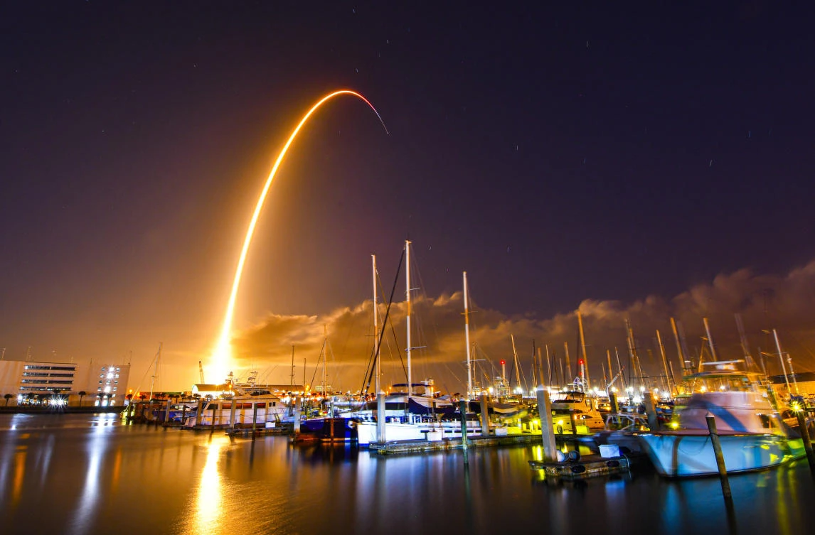 In this 150 second time exposure viewed from Port Canaveral, Fla., a SpaceX Falcon 9 rocket carrying a Global Positioning System satellite launches from Launch Complex 40 at Cape Canaveral Air Force Station, Thursday, Nov. 5, 2020. (AP)