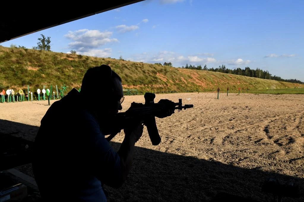 A visitor shoots from AK-202 automatic rifle in the Kalashnikov shooting centre prior the International Military-Technical Forum Army-2020 in the military Patriot Park outside Moscow on August 21, 2020. (File/AFP)