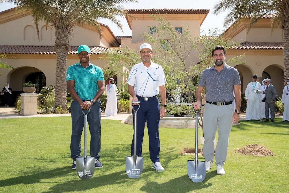 Majed Al-Sorour, CEO of GS & SGF, Nabil A. Al Nuaim, VP Corporate Affairs Aramco and Yasir O. Al-Rumayyan, Chairman of GS & SGF. (Supplied)