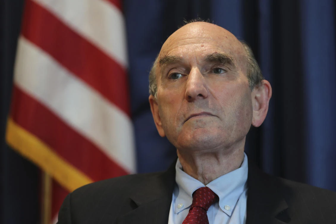Elliot Abrams, US special representative for Iran, talks during an interview with The Associated Press at the U.S. Embassy in Abu Dhabi, United Arab Emirates, Thursday, Nov. 12, 2020. (AP)