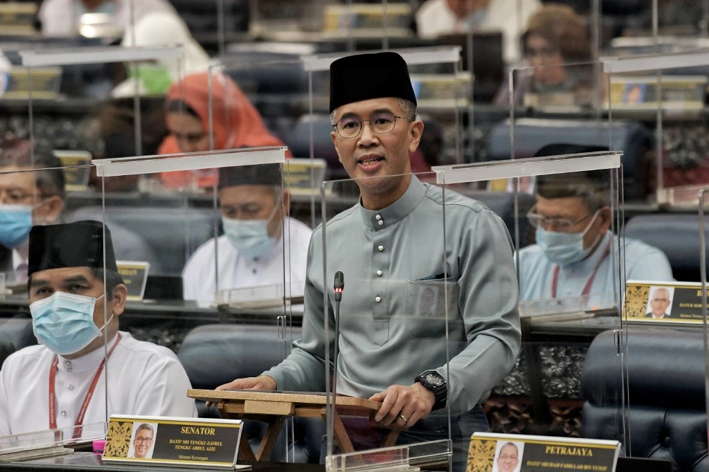 Malaysia’s Finance Minister Tengku Zafrul Tengku Abdul Aziz delivering the speech on the national 2021 budget at the Parliament in Kuala Lumpur. (AFP)