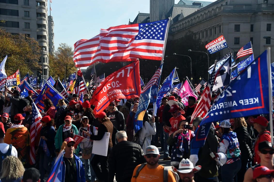 Supporters of US President Donald Trump rally in Washington, DC, on November 14, 2020. Supporters are backing Trump's claim that the November 3 election was fraudulent. (AFP)